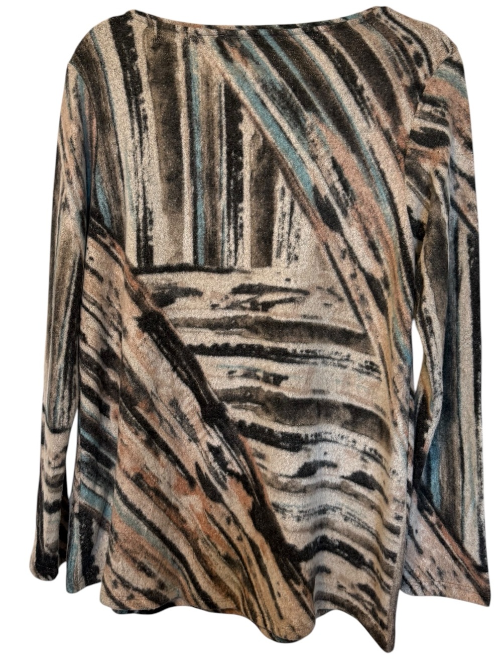 Soft Surroundings Beige Multi Abstract Stripe Long Sleeve Top - Picture 2 of 9